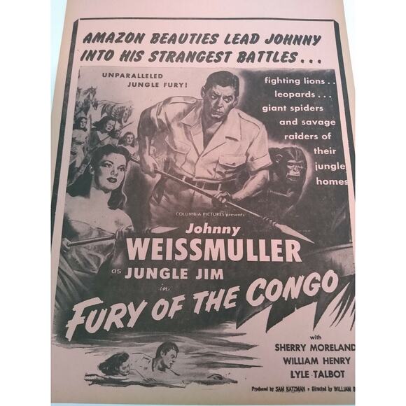 Jungle Jim Fury Of The Congo Johnny Weissmuller Movie Poster 1951 Vintage Amazon - Picture 6 of 6